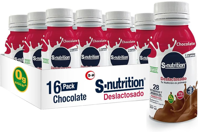 S-NUTRITION - SUPLEMENTO ALIMENTICIO LIQUIDO 16 PACK - 237ml SABOR CHOCOLATE
