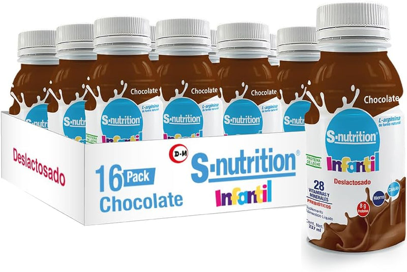 S-NUTRITION INFANTIL - SUPLEMENTO ALIMENTICIO LIQUIDO 16 PACK - 237ml SABOR CHOCOLATE