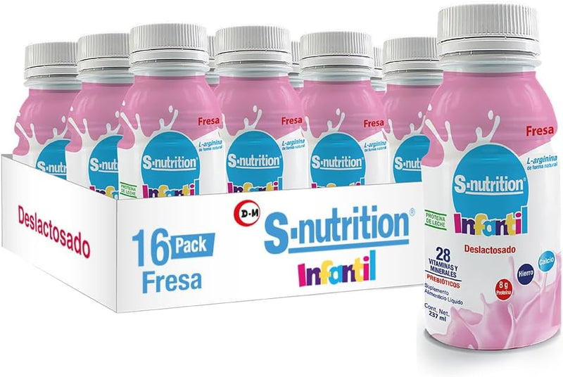 S-NUTRITION INFANTIL - SUPLEMENTO ALIMENTICIO LIQUIDO 16 PACK - 237ml SABOR FRESA