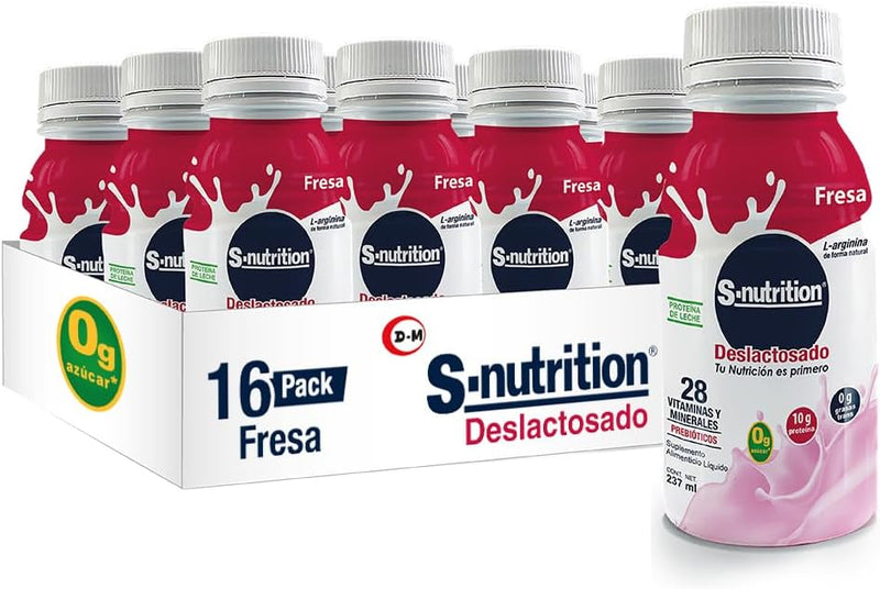 S-NUTRITION - SUPLEMENTO ALIMENTICIO LIQUIDO 16 PACK - 237ml SABOR FRESA